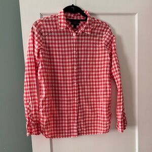 J. Crew Red and White Gingham Button Down Shirt